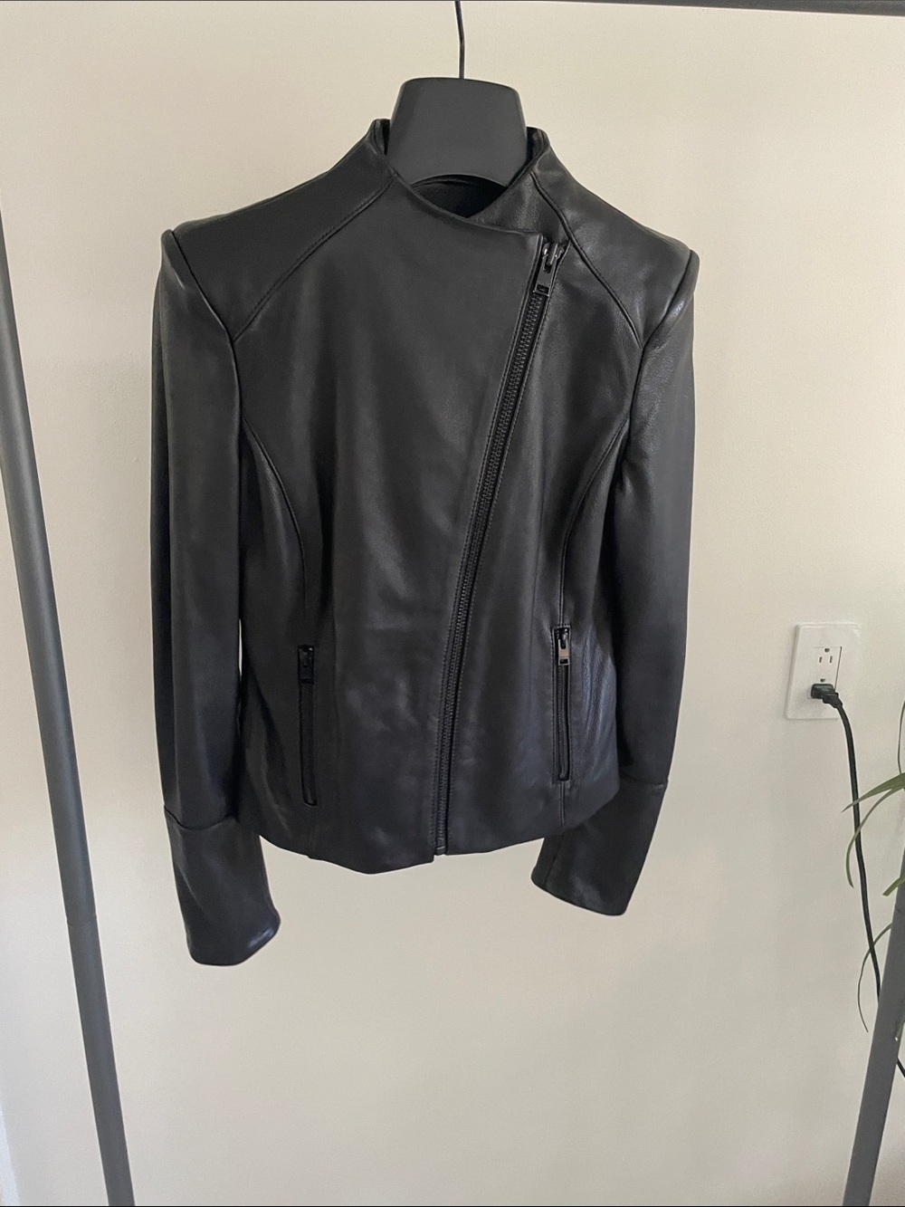 Lamarque Black Asymmetrical Leather Jacket